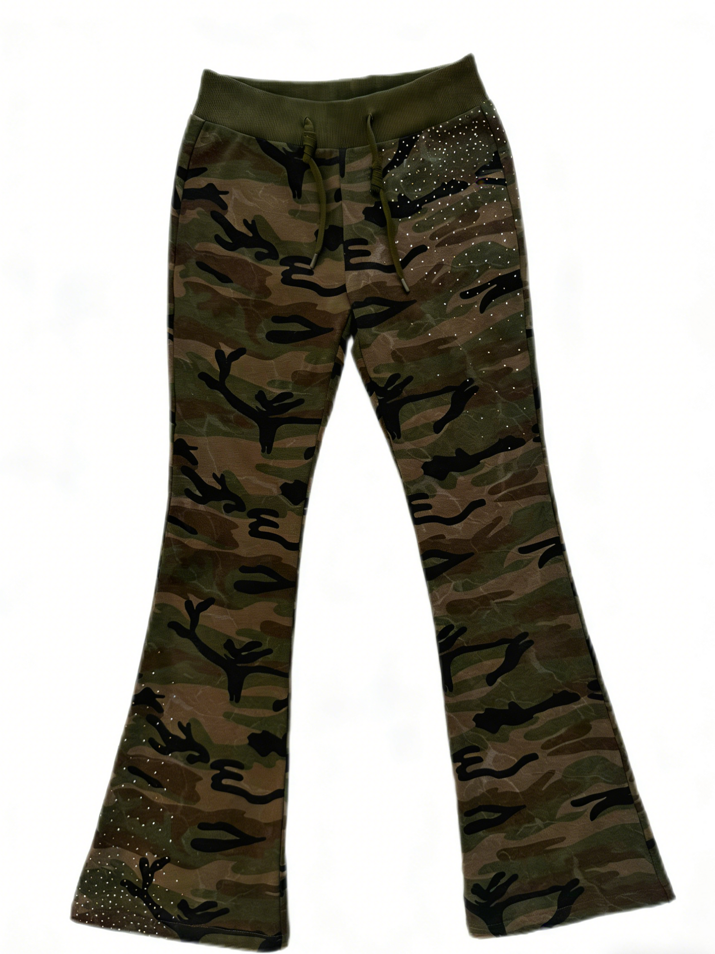 Scorpio No1r Camo Rhinestone Hooded Long Sleeve Jacket Bikini Flare Pants Set