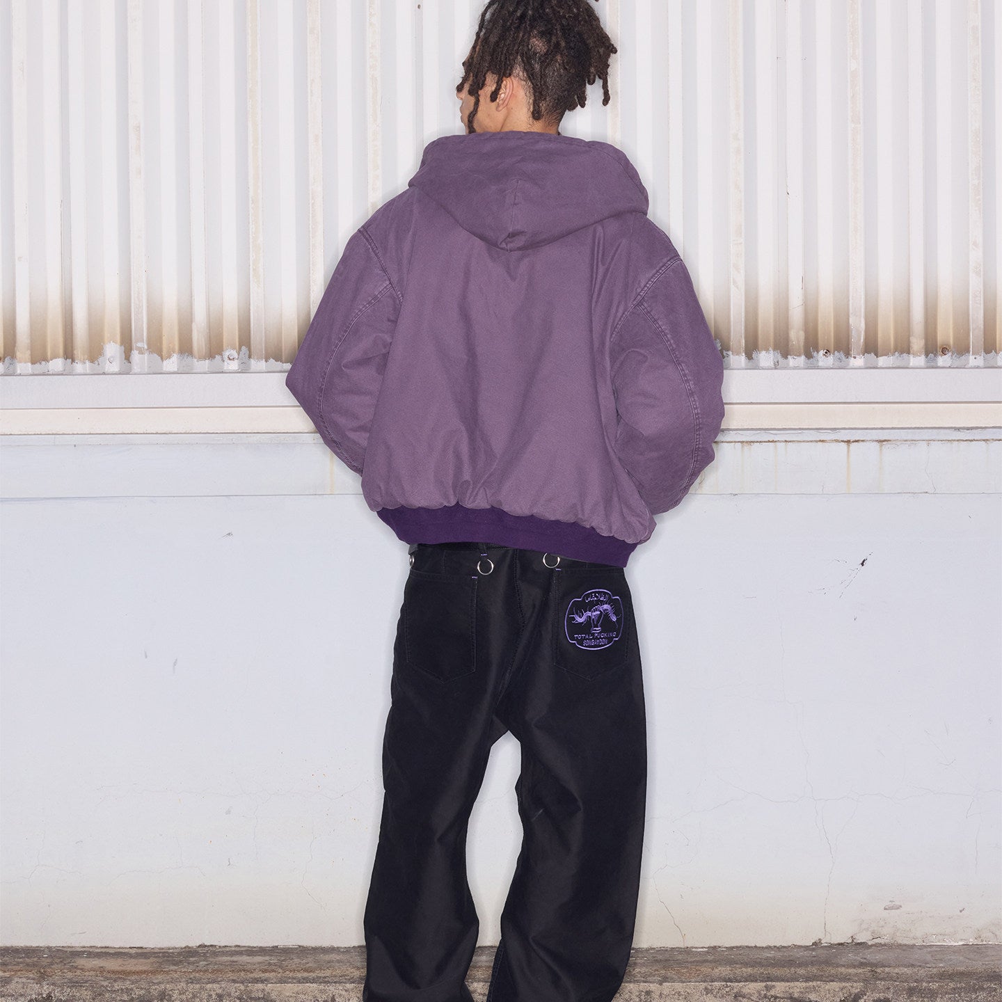 SONGAADON 26SS Purple Thread Embroidered Hoops Mole Skin Scimitar Pants