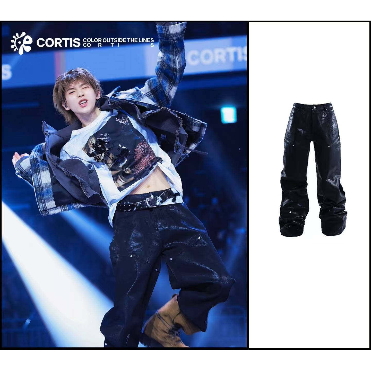 Scorpio No1r "CORTIS Seonghyeon The Same Style" brushed wax baggy loose straight jeans