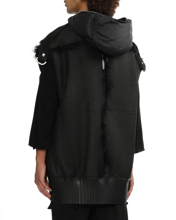 リック・オウエンス リド オーバーサイズ シアリングトリム キルティング ナイロン フード付きダウンジレ