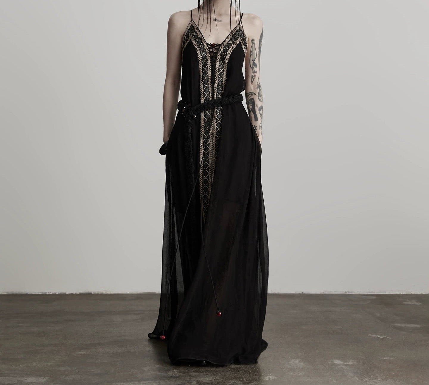 Scorpio No1r ''Gilded Shadow Lace-Trimmed Suspender Dress'' Women's Long Skirt