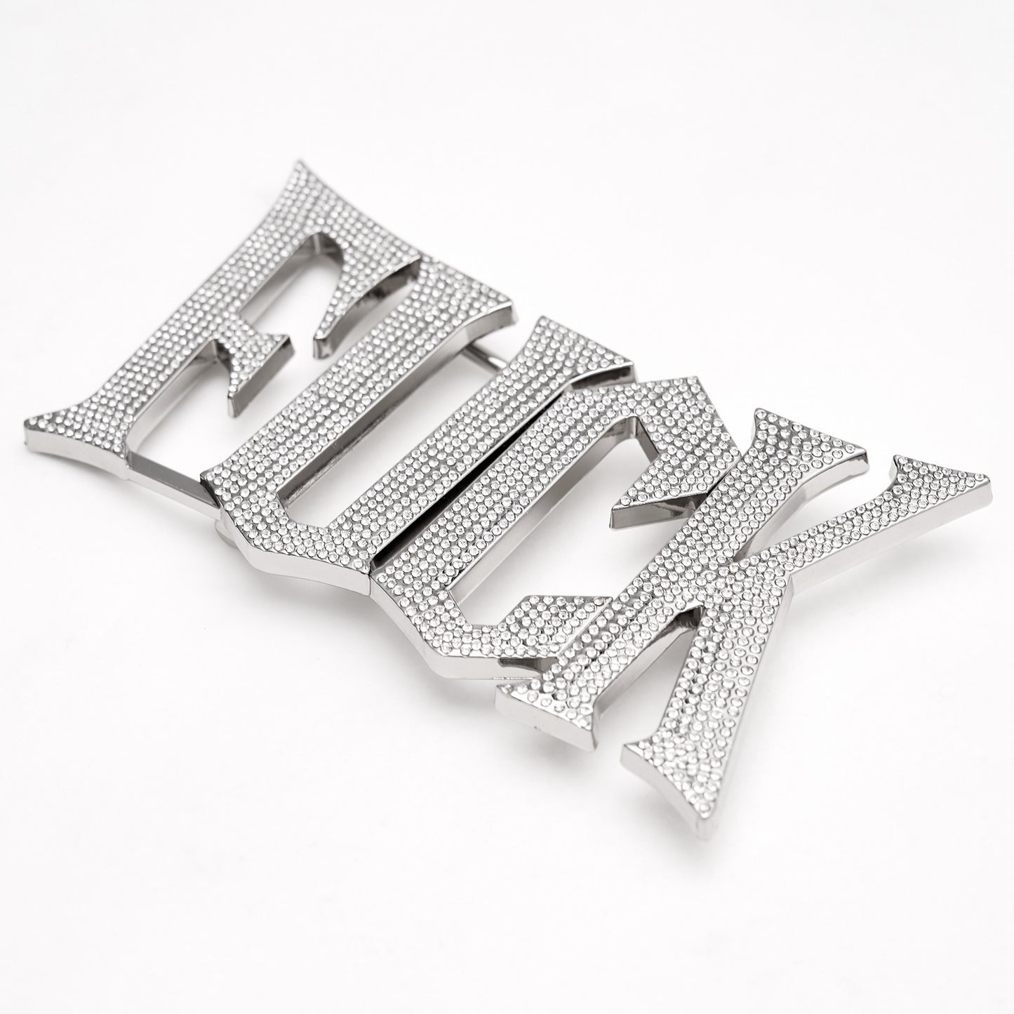 Fourth3ex FUCK full diamond bright silver genuine leather belt men's and women's punk hip-hop logo metal buckle belt