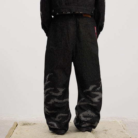 DND4DES American original design 12oz denim original cow heavy industry tiger print hot sheet scimitar pants jeans