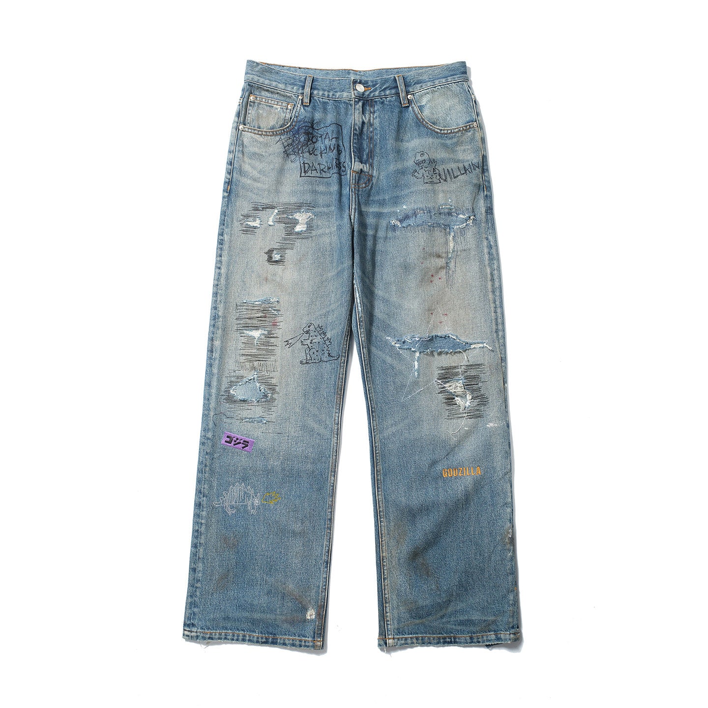 SONGAADON 26SS Random Cord Patch Embroidered Diamond Jeans