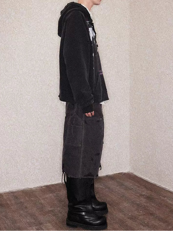 RICHILL メランコリー オープンカラー ピン チャーチル プリント ウォッシュスポイルド フード付きスウェットシャツ