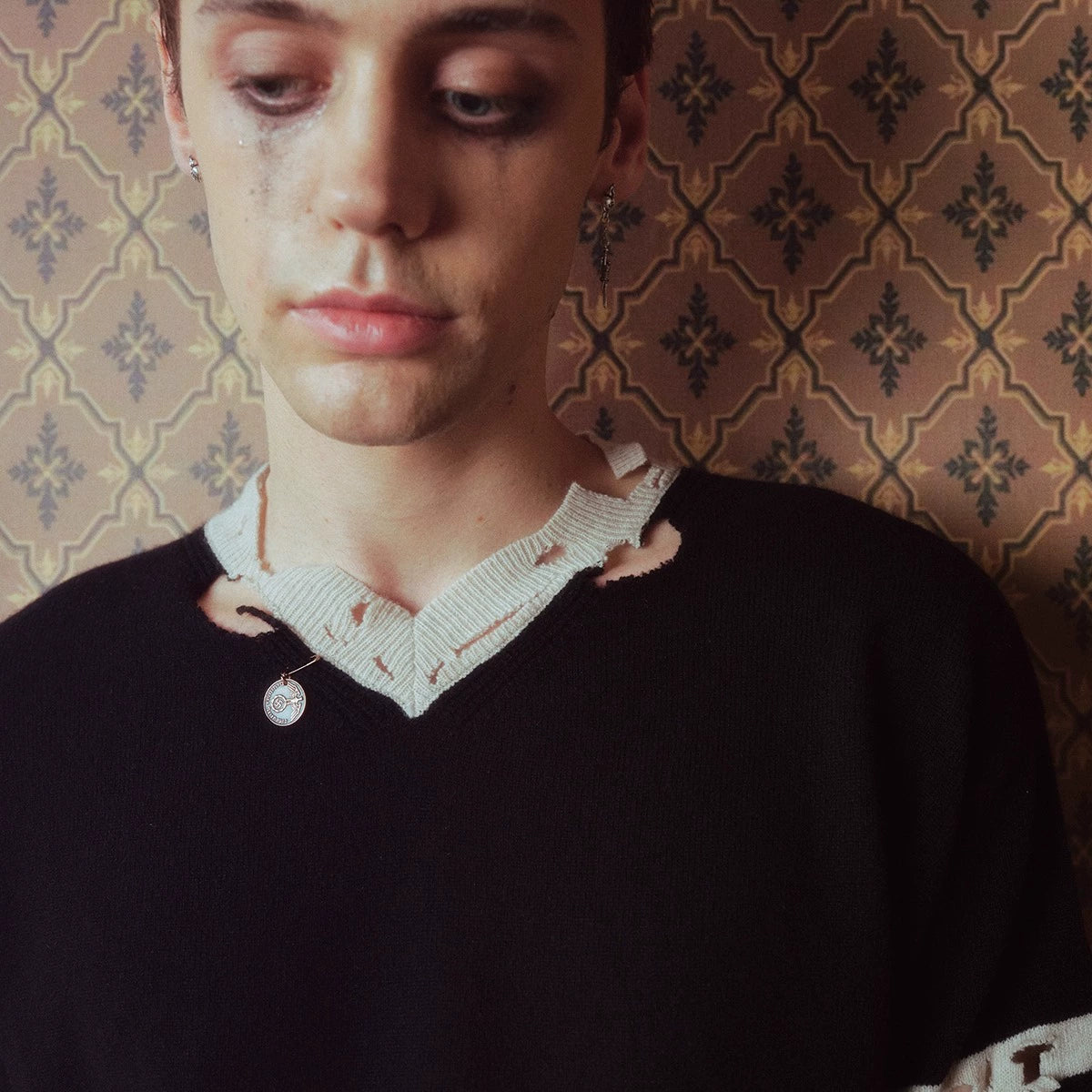 RICHILL MELANCHOLY アンティークシルバー 9インチネイル セイクリッドハート スタッドピアス シルバージュエルピアス カップル 男女兼用