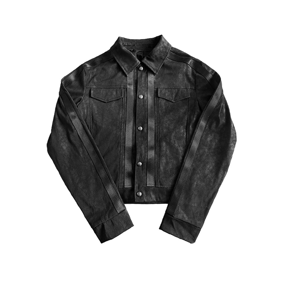 Scorpio No1r  Silver black PU leather jacket silhouette short and wide design prisoner bird series youth pop polo collar leather jacket