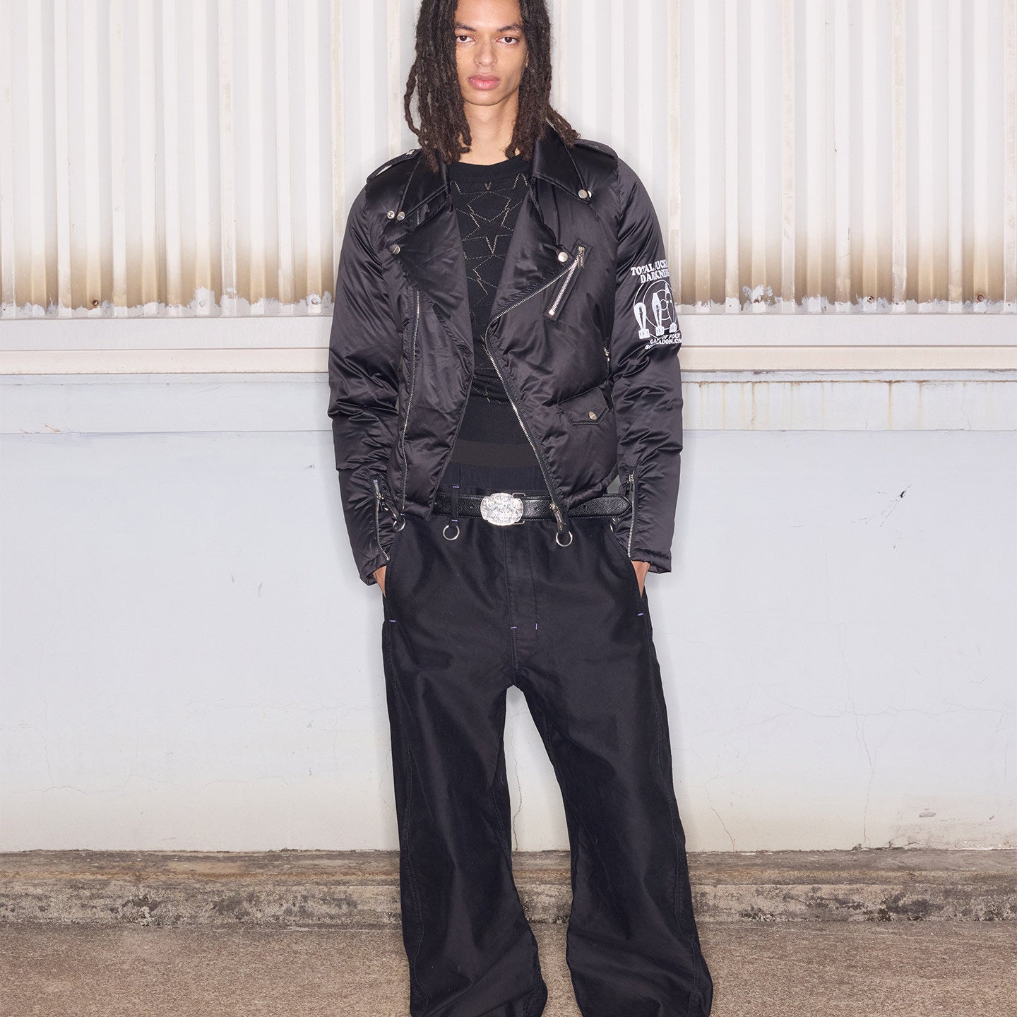 SONGAADON 26SS Purple Thread Embroidered Hoops Mole Skin Scimitar Pants