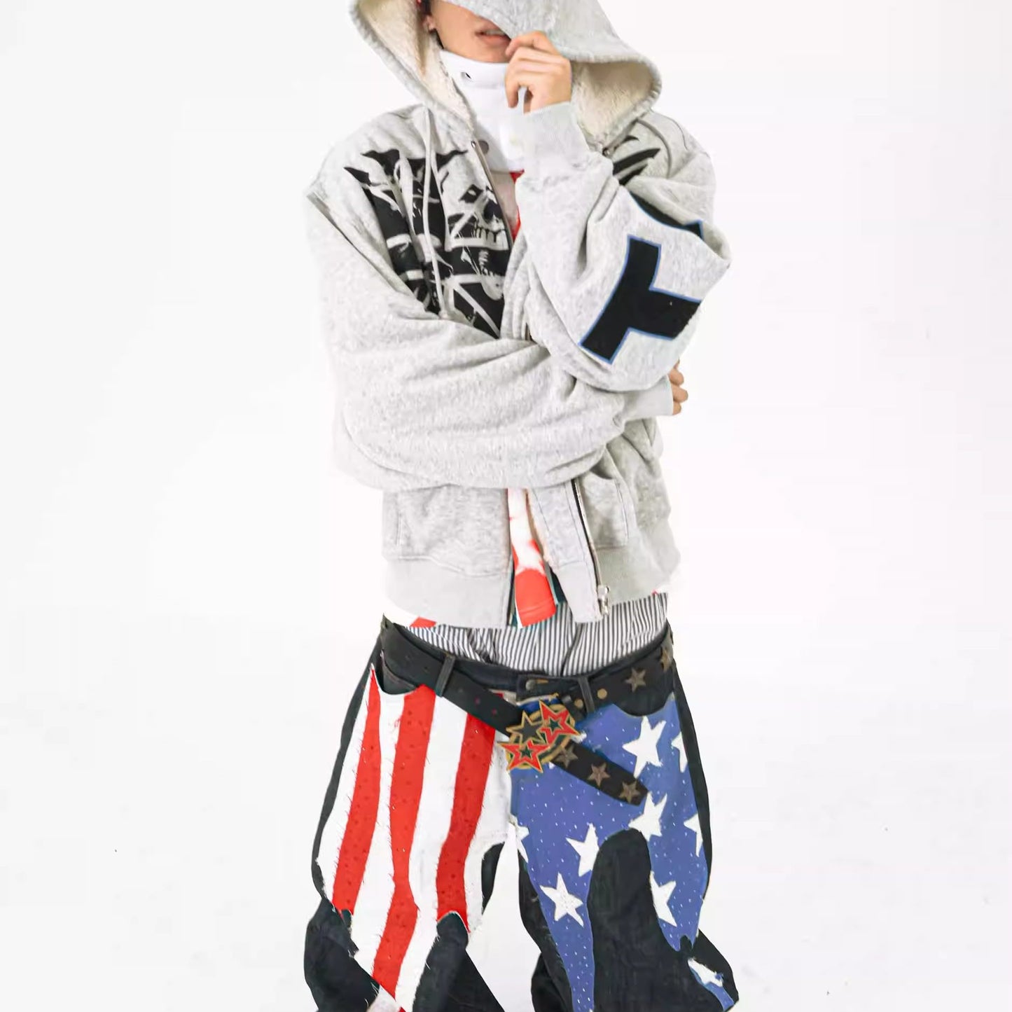 SANSLAWS striped pleated hot diamond veneer jeans