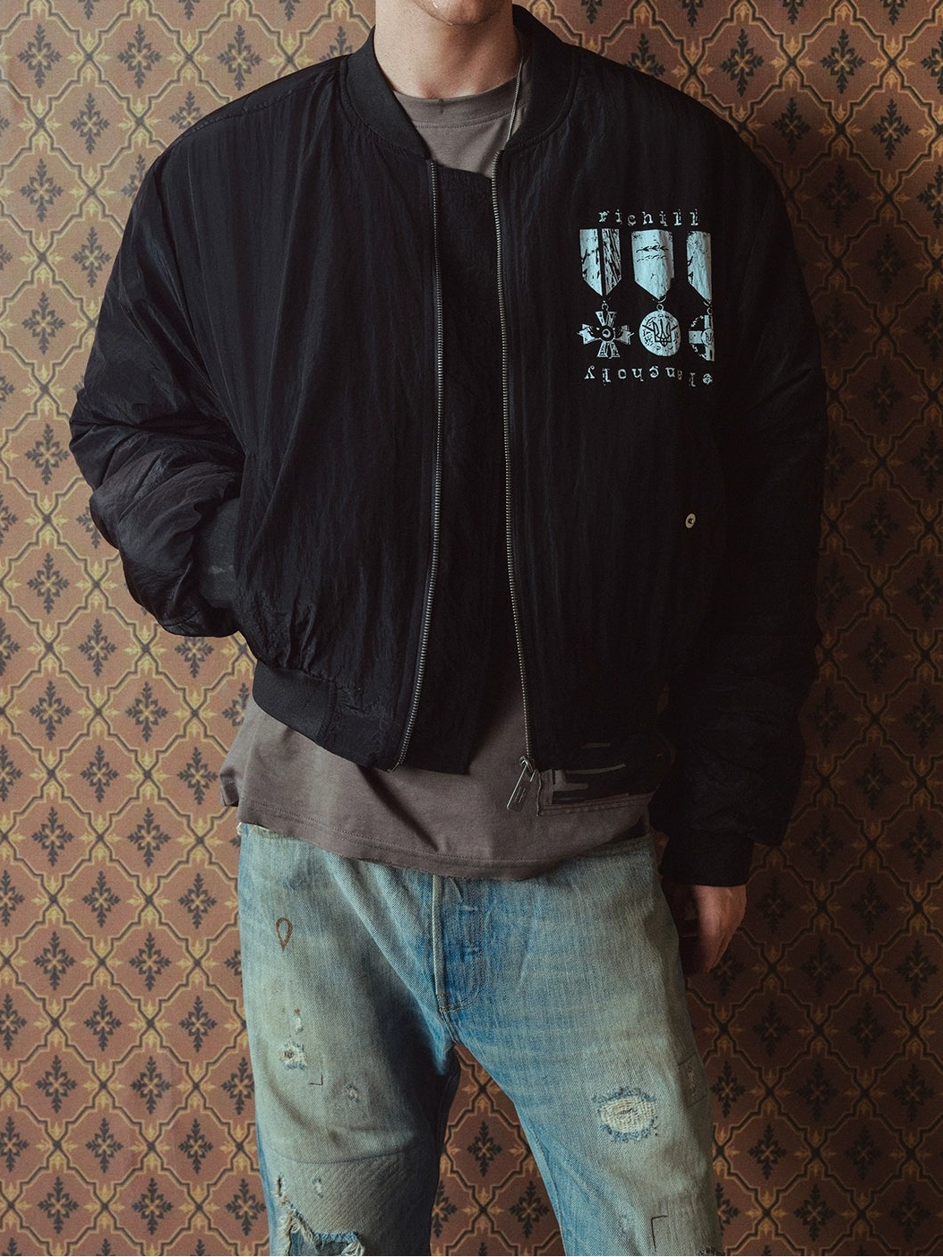 RICHILL MELANCHOLY Medal Print Air Force Jacket Cotton Jacket