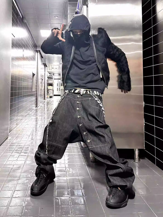 DND4DES Zhang Junhao's American retro design breasted baggy denim original cow scimitar jeans