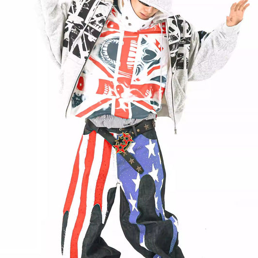 SANSLAWS striped pleated hot diamond veneer jeans