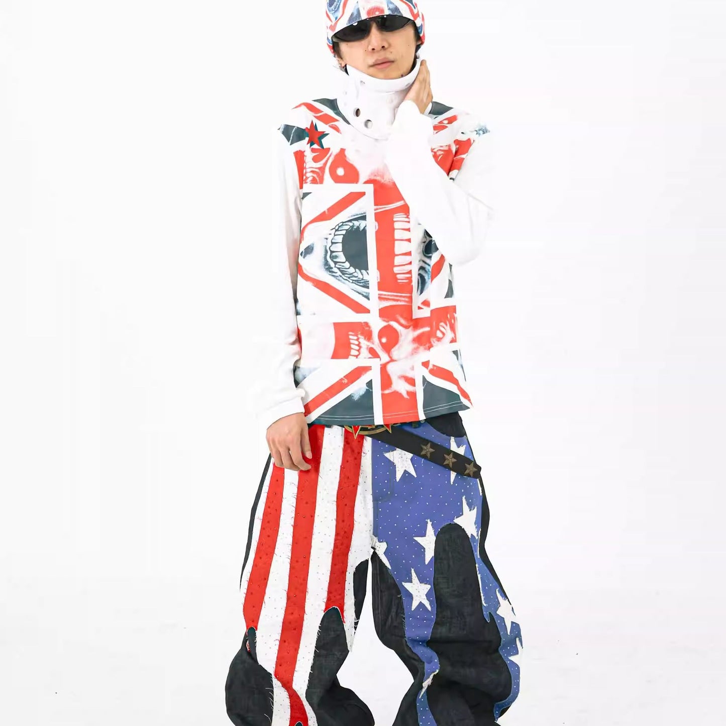 SANSLAWS striped pleated hot diamond veneer jeans