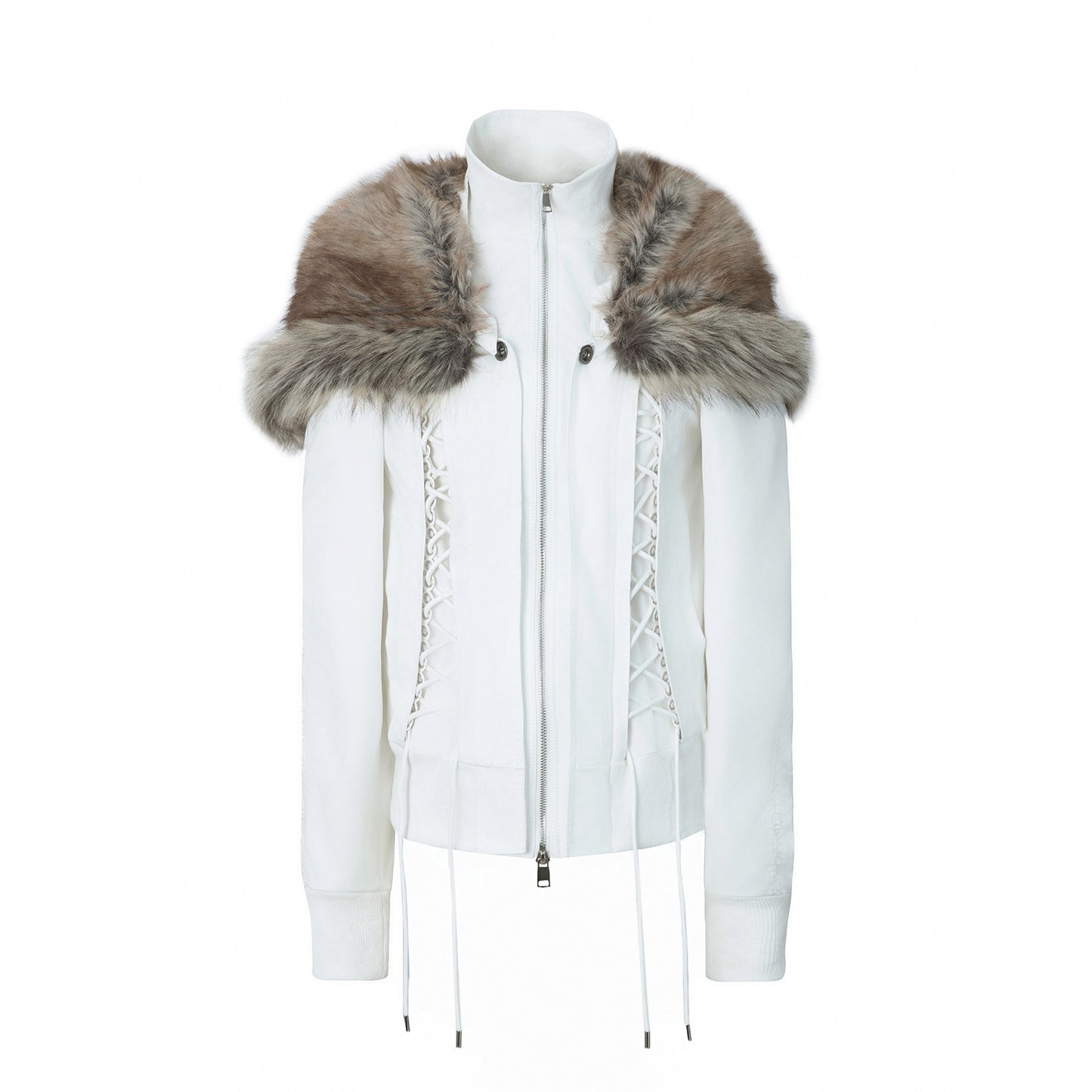 DoublePunch Fall/Winter Original "Northern Night Patrol" strap-on eco-friendly fur shawl parka cropped jacket