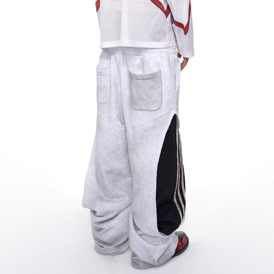 Fourth3ex 25FW Fake Two-Piece Double-Waisted Sweatpants Men's Autumn Three-Bar Stitching Contrasting Wide-Leg Pants