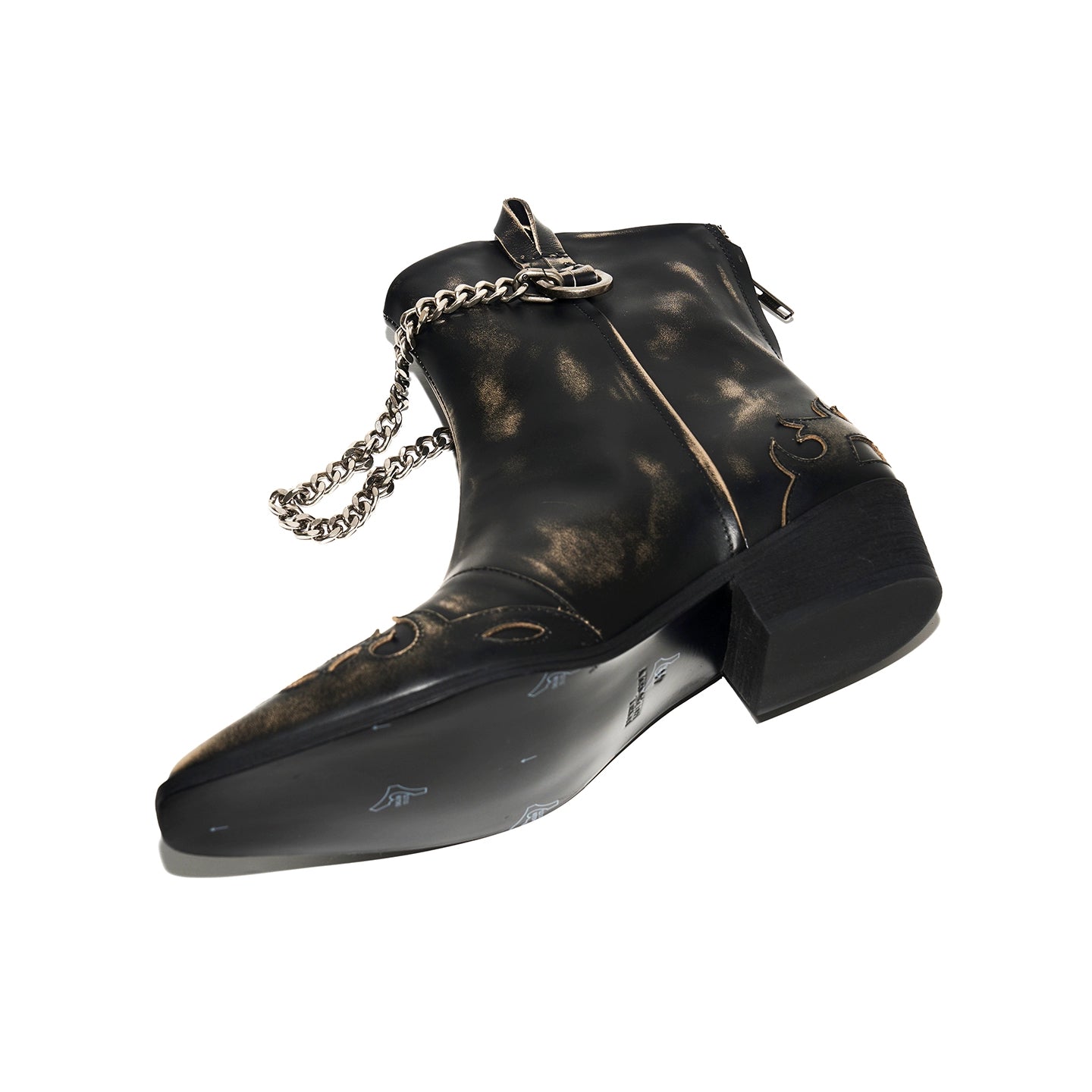 RICHILL MELANCHOLY ブラッシュドカウハイド アンティークシルバーメタルチェーン ナイトブーツ レザーシューズ