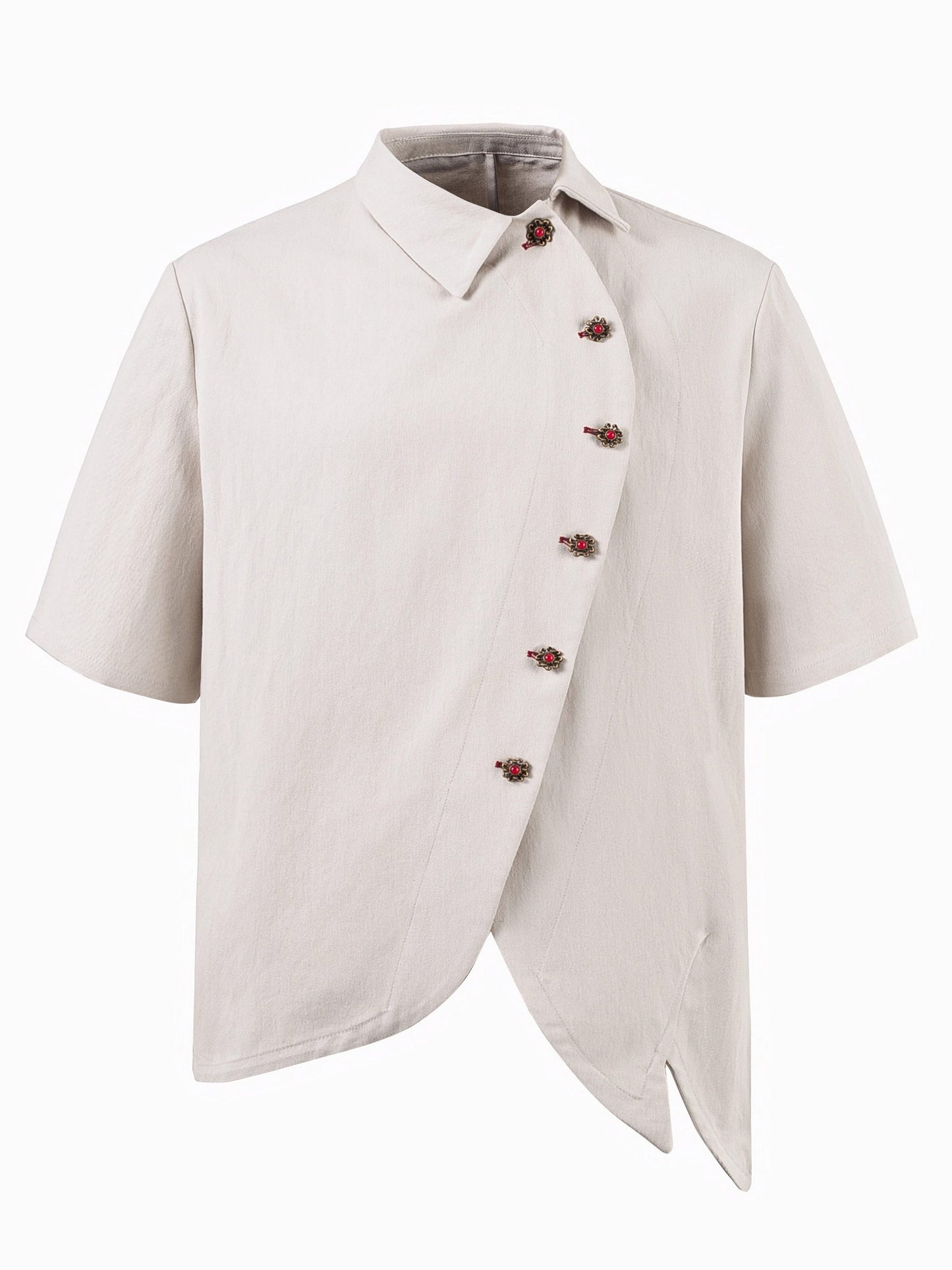 SCORPIONO1R Laguz Deconstructed Asymmetrical Collar Faux Raw Denim Shirt