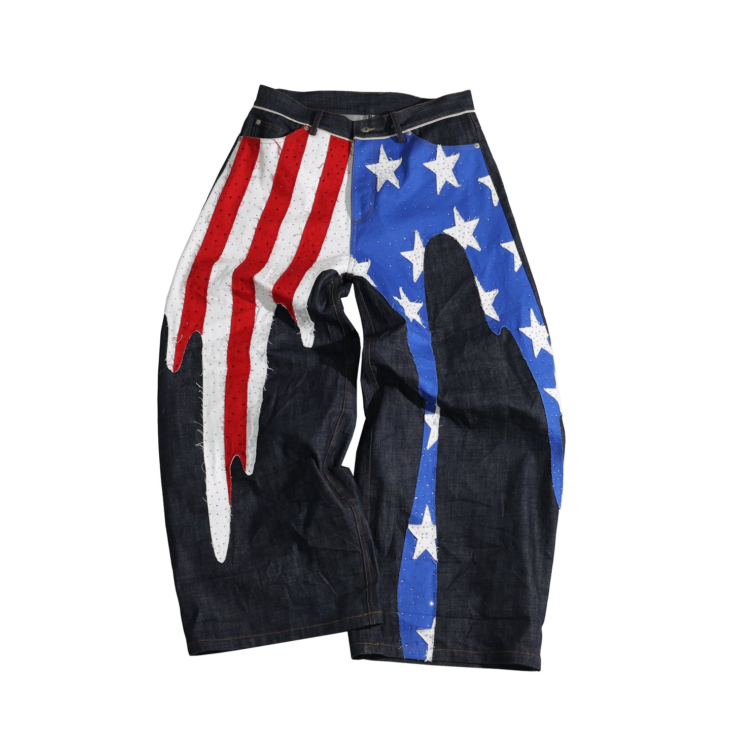 SANSLAWS striped pleated hot diamond veneer jeans