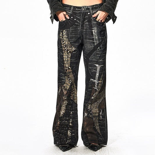 DND4DES [Zhang Yanqi same style] original niche digital print all-over cross panel straight-leg pants