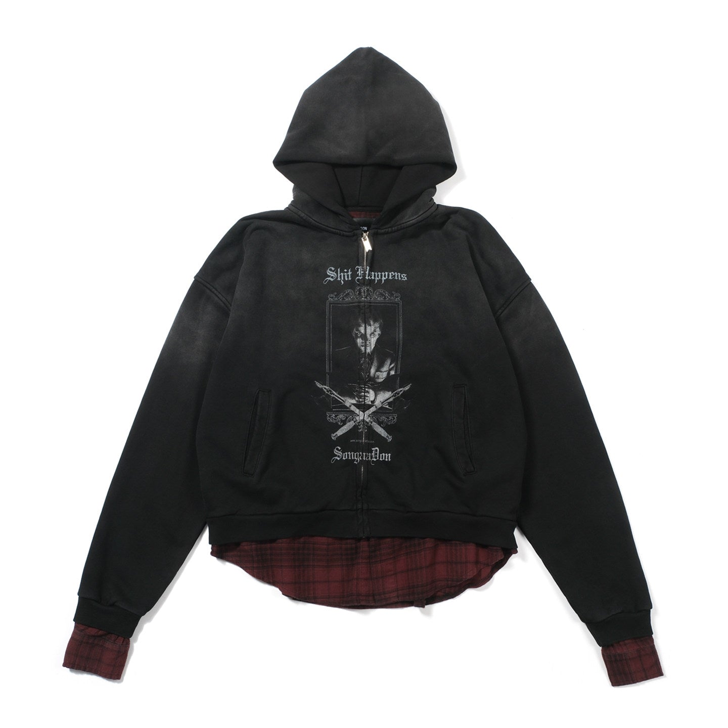 SONGAADON 25FW Double Fabric Fake Two Piece Washed Print Hoodie