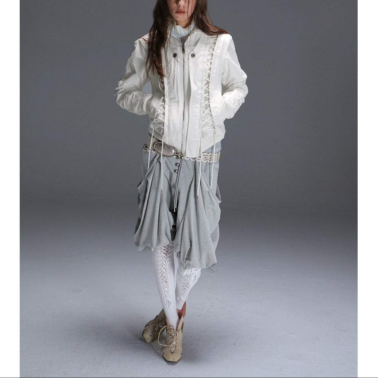DoublePunch Fall/Winter Original "Northern Night Patrol" strap-on eco-friendly fur shawl parka cropped jacket