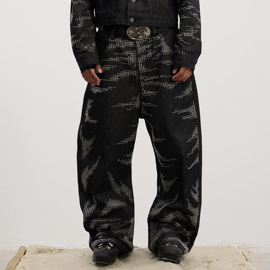 DND4DES American original design 12oz denim original cow heavy industry tiger print hot sheet scimitar pants jeans