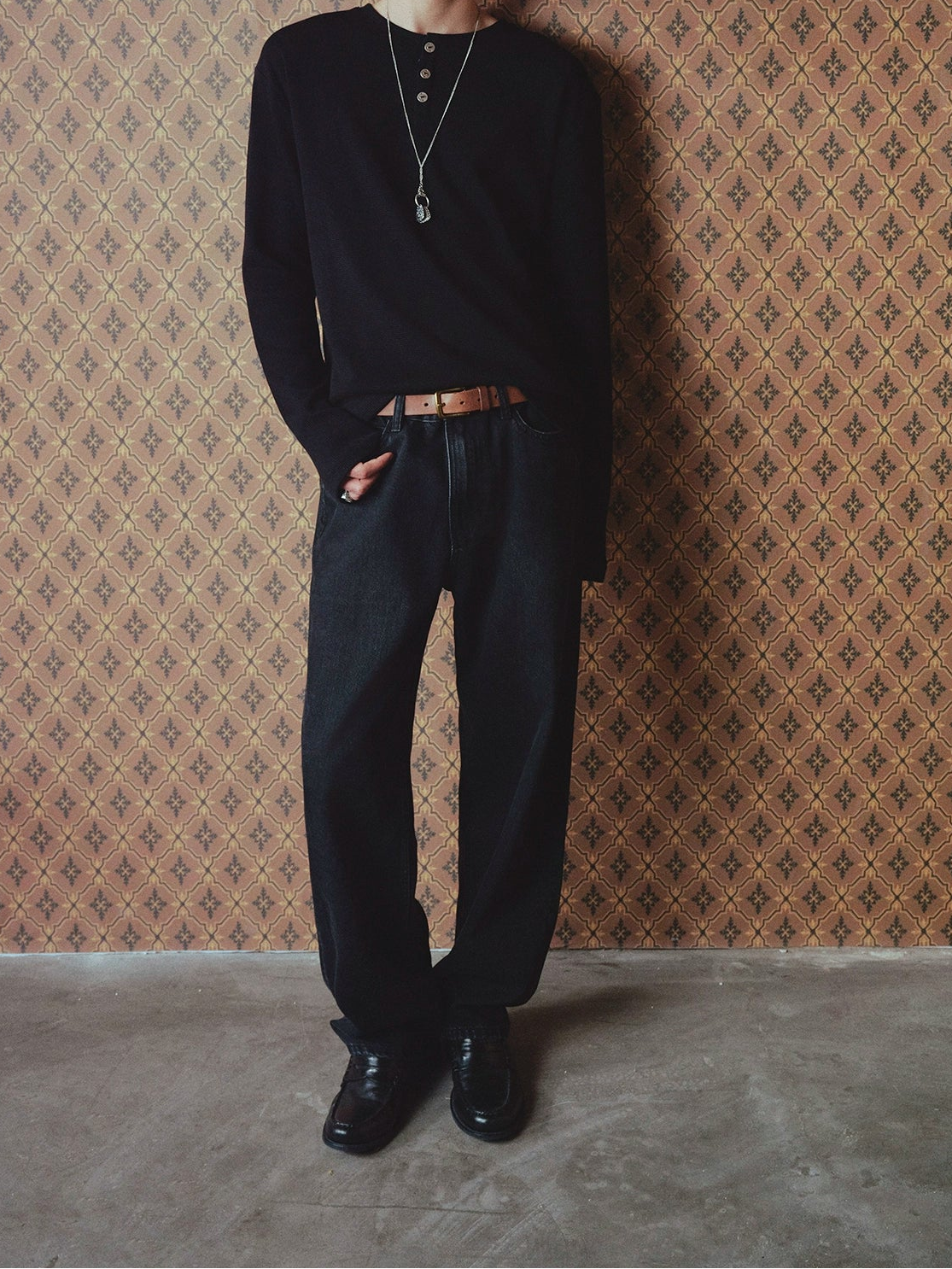 RICHILL MELANCHOLY Texas-themed printed waffle Henry collar long sleeves