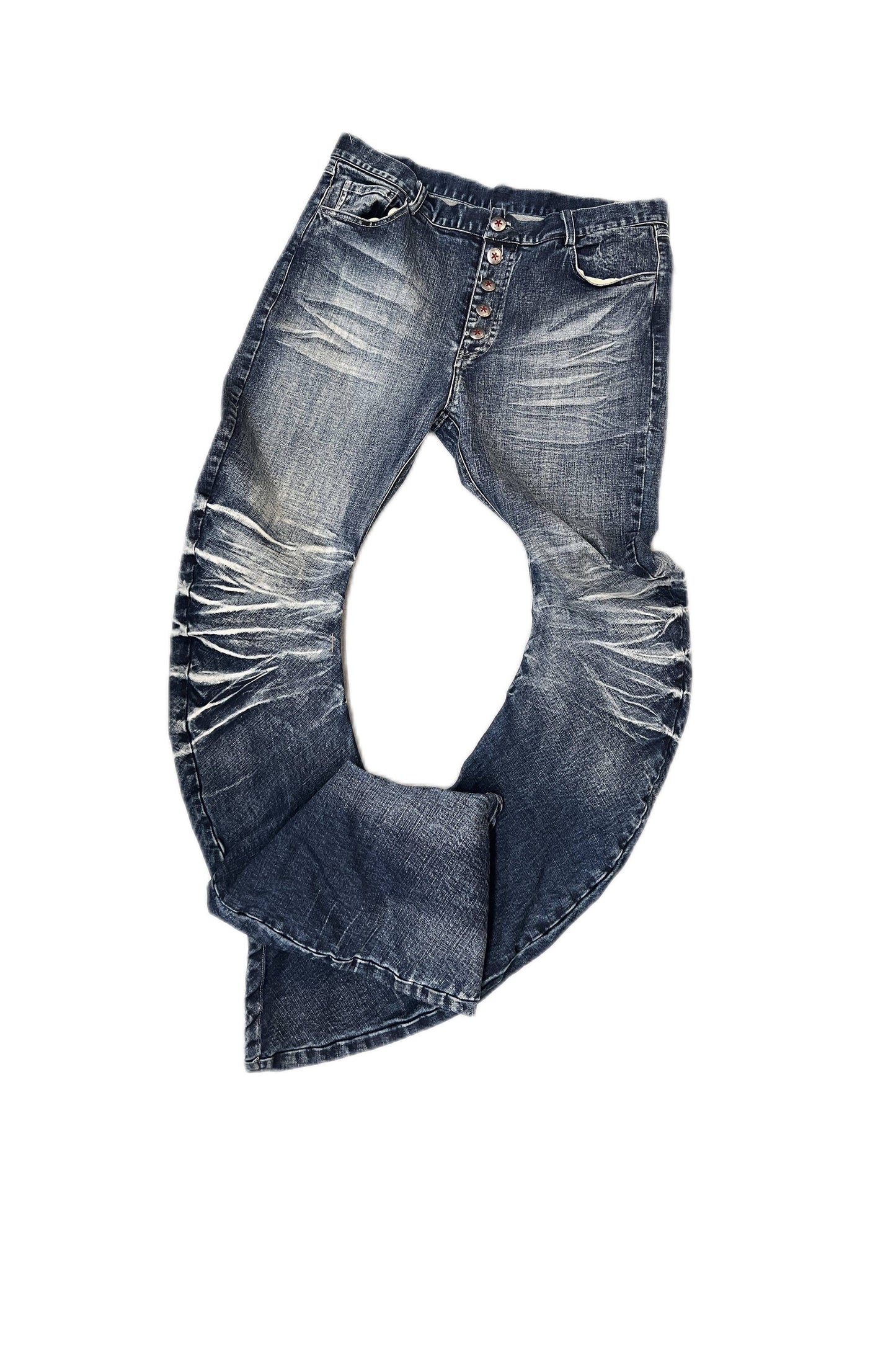 Scorpio No1r  ice blue crack washed three-dimensional cat whisker cutlass fit mist blue jeans