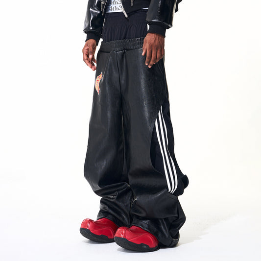 Fourth3ex 25FW Three-Bar Double Waist Scalp Pants Men's Autumn and Winter Contrast Striped Black Casual Wide-Leg Pants