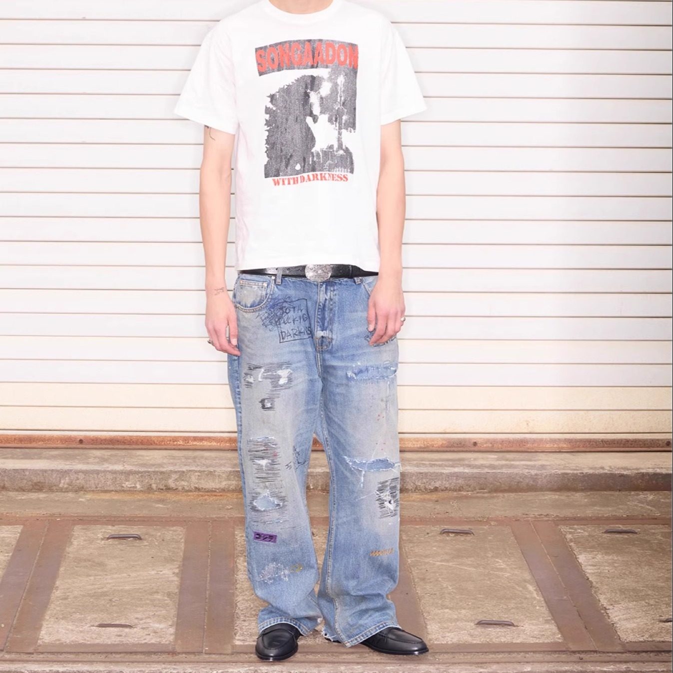 SONGAADON 26SS Random Cord Patch Embroidered Diamond Jeans