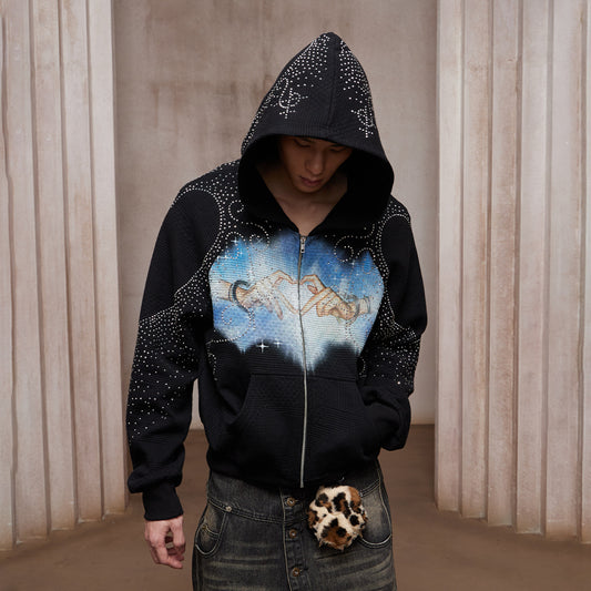 DND4DES Hot diamond dream core love print hoodie custom fabric short and wide zipper hoodie