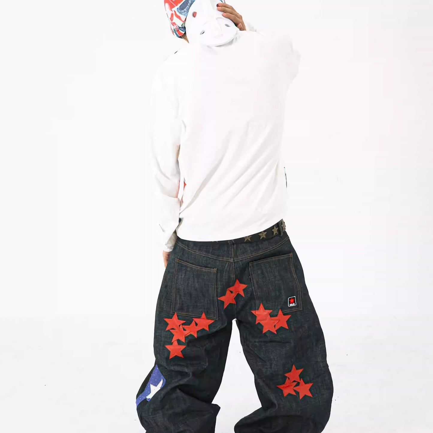 SANSLAWS striped pleated hot diamond veneer jeans