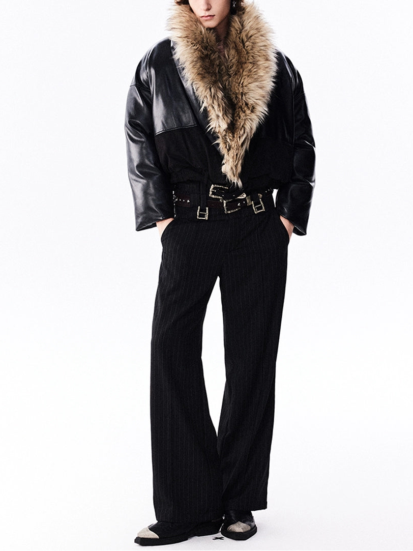 RICHILL MELANCHOLY FUR COLLAR PANELLED LEATHER SILHOUETTE SLOUCHY PADDED JACKET JACKET