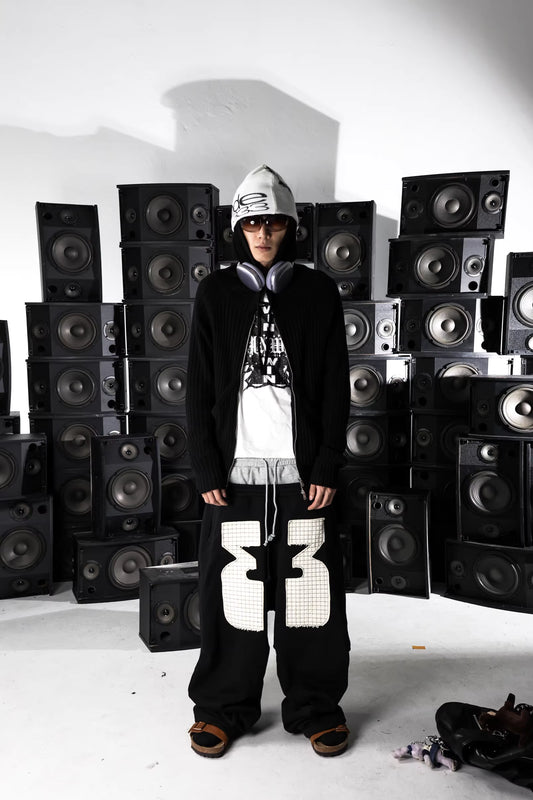 "CORTIS, the same style worn by James" White Patch Black Gray Double Waist Pleated Loose Sweatpants