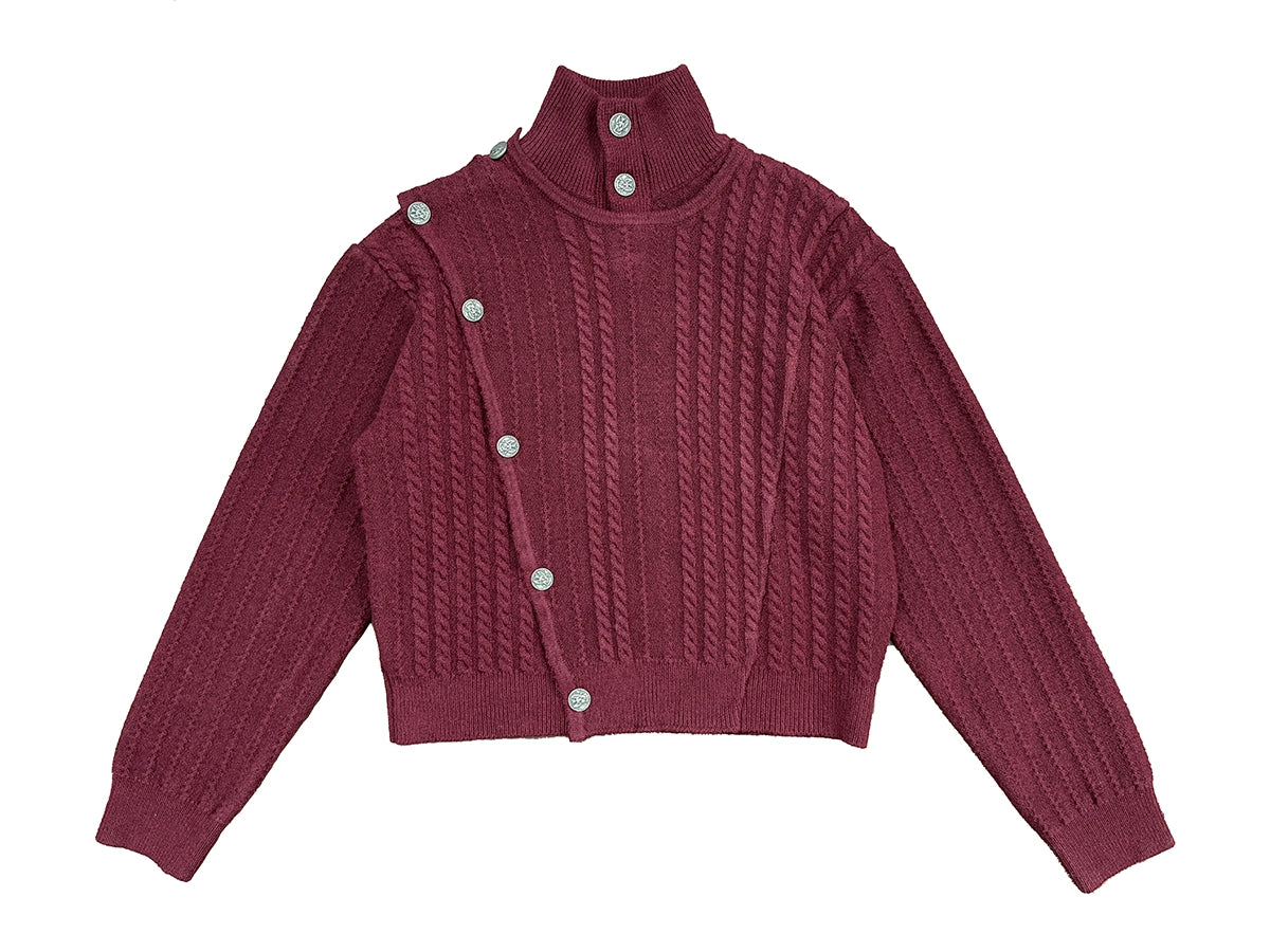 RICHILL MELANCHOLY Burgundy Metal Buckle Flap Cable Pullover Fencing Turtleneck