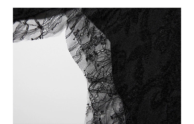 Scorpio No1r "Veiled Thorn" Lace Embroidery Dark Black Semi-Turtleneck Wool Base Shirt Women's Autumn And Winter Irregular Outer Tops