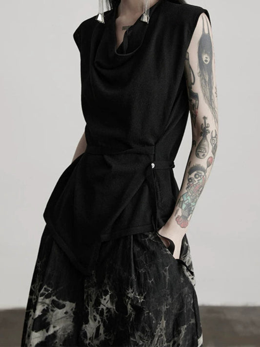 Scorpio No1r 'Midnight Star 'SLIM WAIST SLIM SWING COLLAR BLACK KNIT VEST SUMMER SLEEVELESS TOP T-SHIRT WOMEN