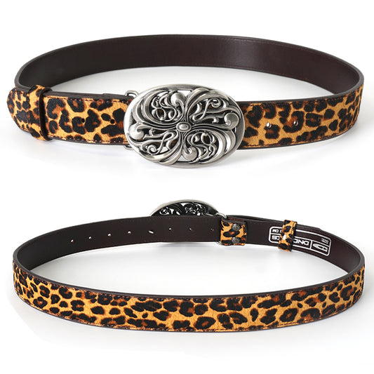 DND4DES Vintage honeysuckle custom belt head horsehair leopard print leather top layer cowhide leather belt