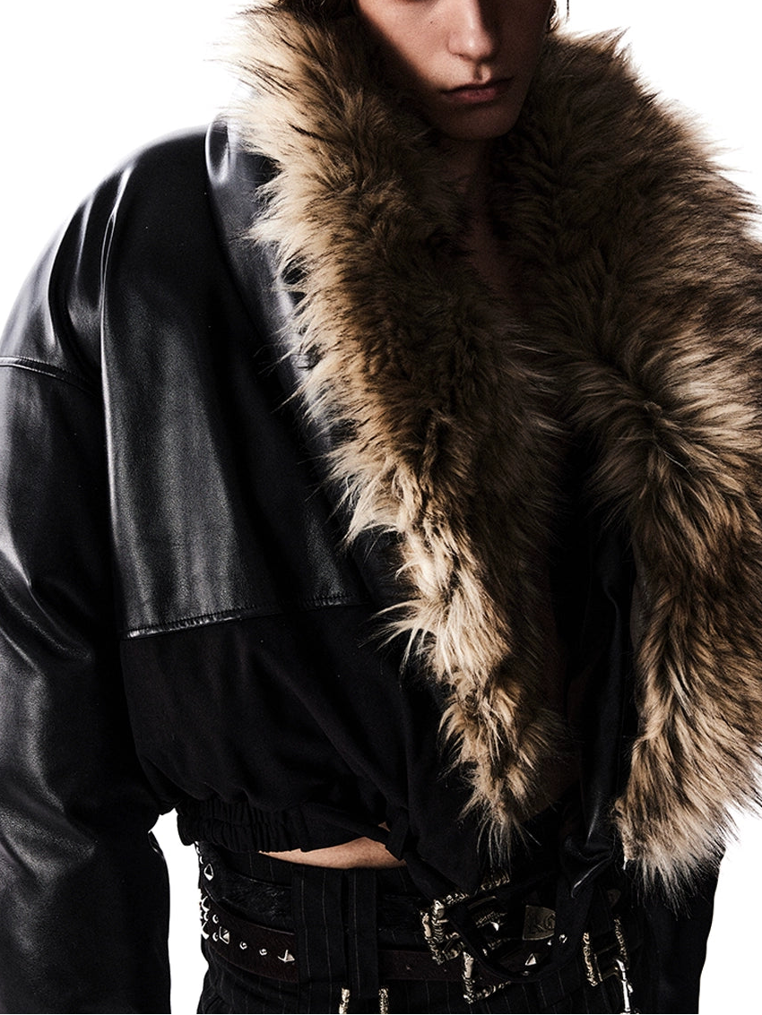 RICHILL MELANCHOLY FUR COLLAR PANELLED LEATHER SILHOUETTE SLOUCHY PADDED JACKET JACKET