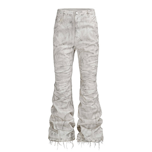 REBEL WAVE25FW "WΧΣ" white destruction wax pants bootcut jeans