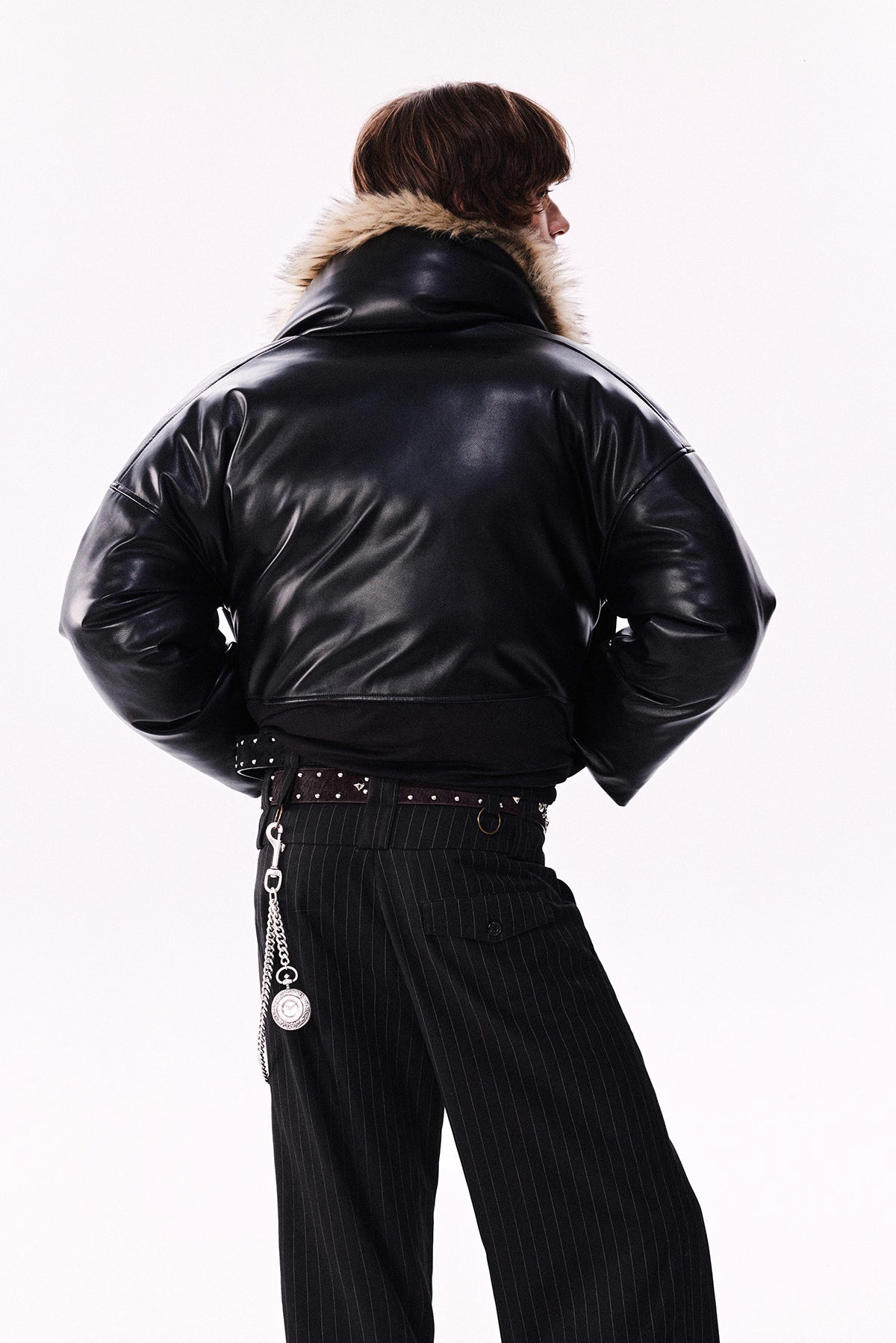 RICHILL MELANCHOLY FUR COLLAR PANELLED LEATHER SILHOUETTE SLOUCHY PADDED JACKET JACKET