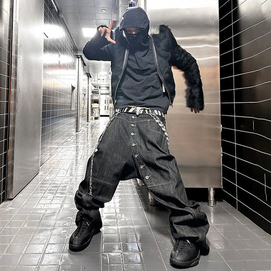 DND4DES Zhang Junhao's American retro design breasted baggy denim original cow scimitar jeans