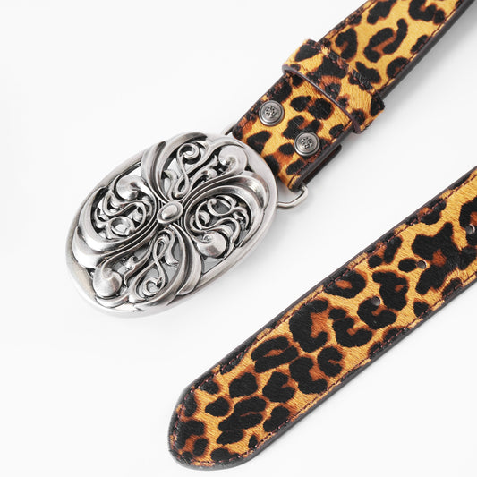 DND4DES Vintage honeysuckle custom belt head horsehair leopard print leather top layer cowhide leather belt