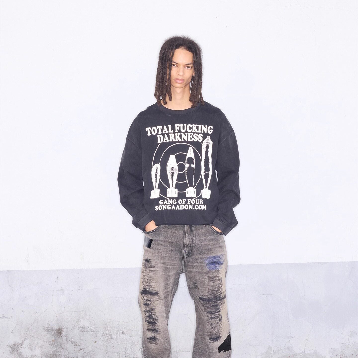 SONGAADON 26SS Gang of Four missile print washed old long-sleeved sweatshirt