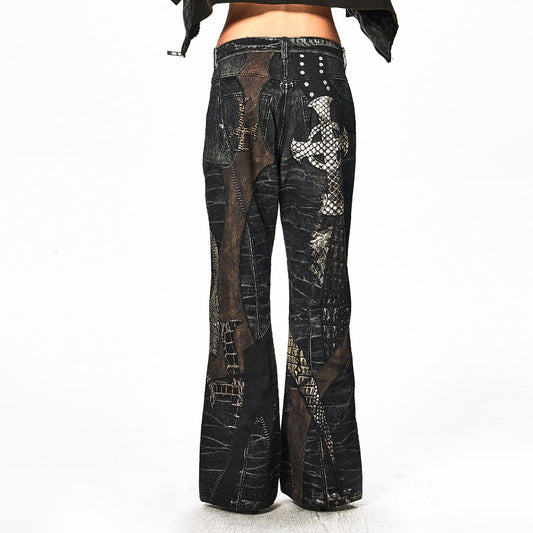 DND4DES [Zhang Yanqi same style] original niche digital print all-over cross panel straight-leg pants