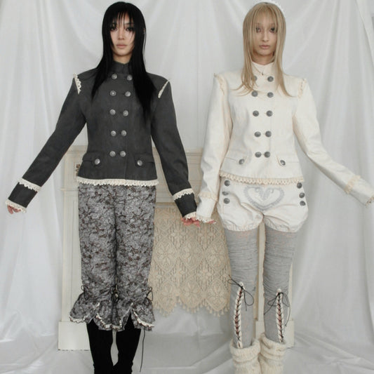 SnowCastle mid-century buttoned court luxury suede waist couple short jacket