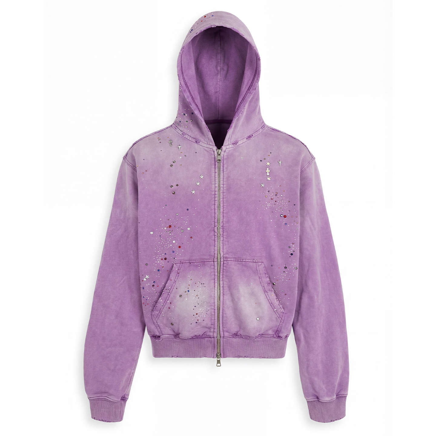 DND4DES Aged Hooded Sweatshirt Gypsophila Hot Diamond Slim Zip Jacket Fall 2024 Cotton Wash Trend