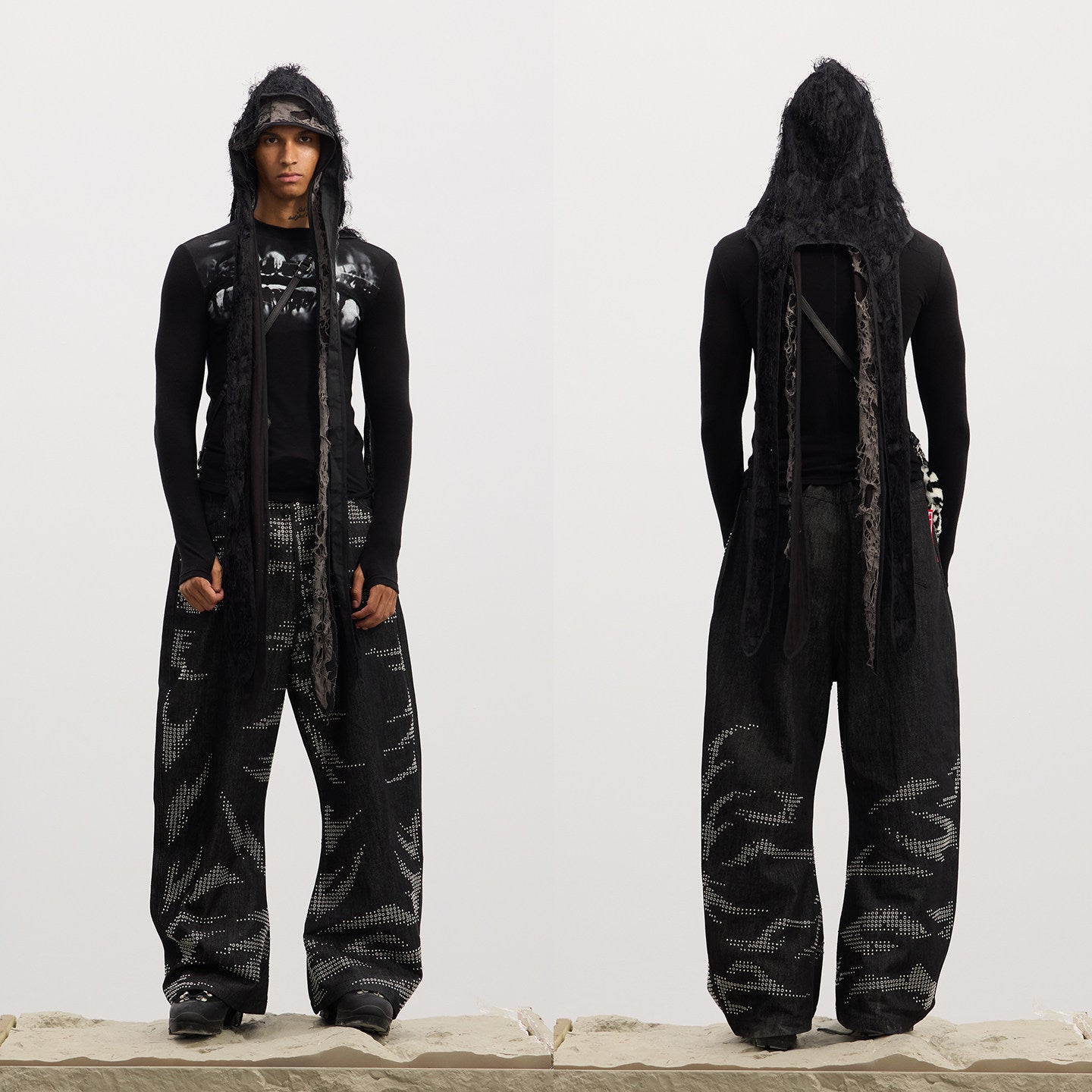 DND4DES Diamond opium print stretch slim wool blend with a priming long-sleeved T-shirt with ninja cuffs