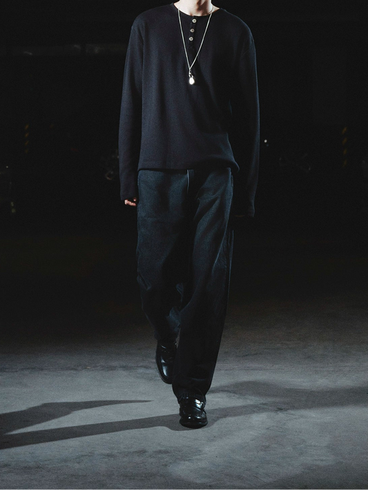 RICHILL MELANCHOLY テキサスをテーマにしたプリントワッフルヘンリーカラーロングスリーブ