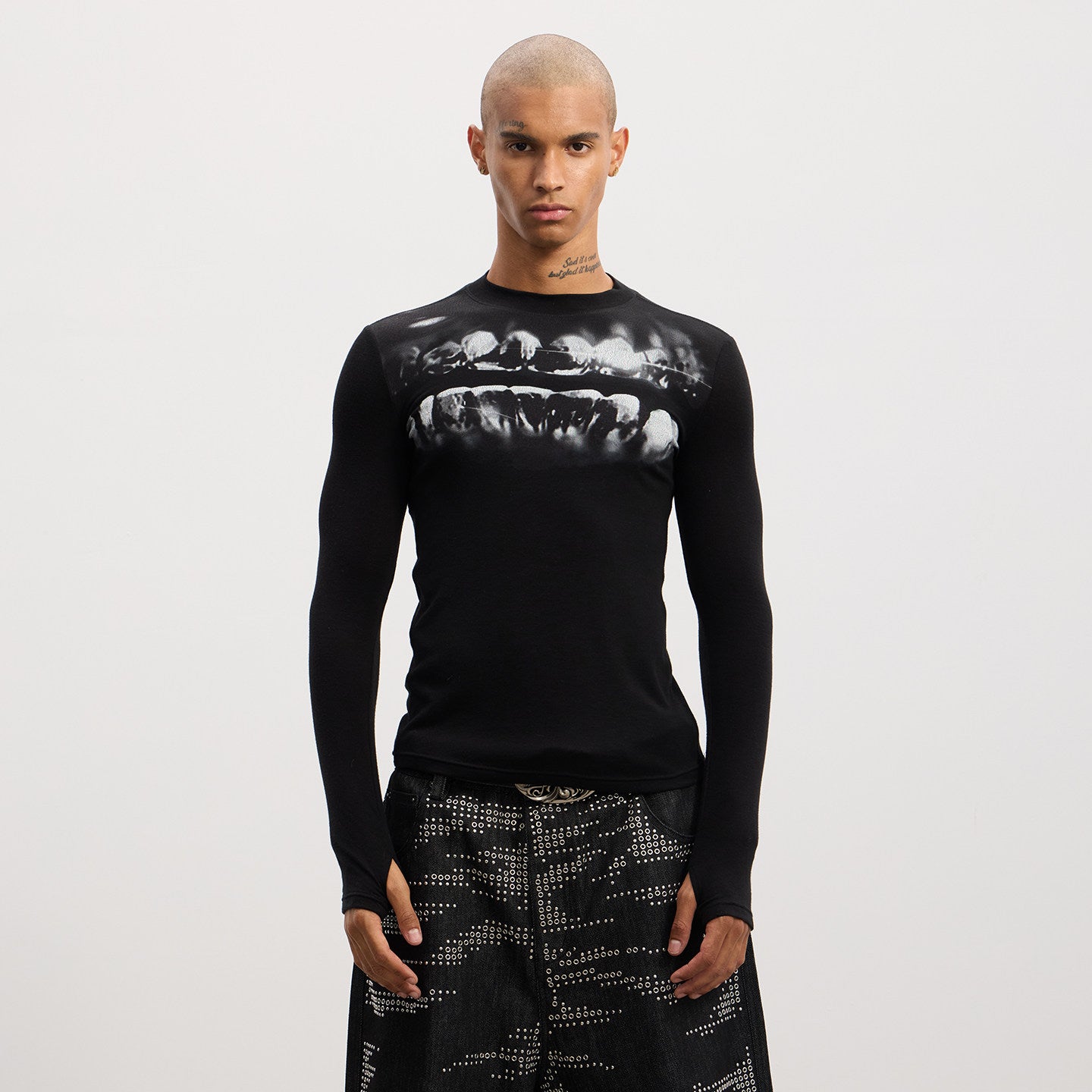 DND4DES Diamond opium print stretch slim wool blend with a priming long-sleeved T-shirt with ninja cuffs